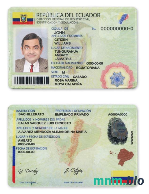 Szablon dowodu osobistego Ekwadoru w PSD, w pełni edytowalny